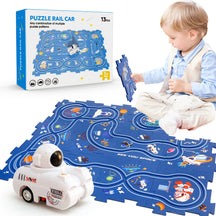 Puzzle Track Racer Car Playset for Toddler Logical Road Builder Brain Teasers Board Game, DIY Assemble Puzzle Mat Rail Train Educational Preschool STEM Montessori Toys for Kids 3+ (Merry Christmas)